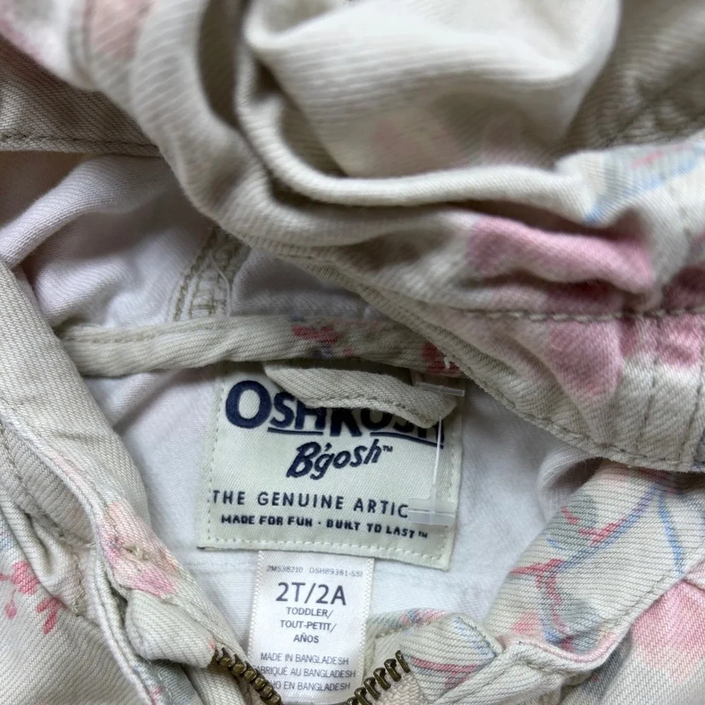 OshKosh Bgosh Girls 2T Floral Hooded Utility Jacket Khaki Pink Twill Coat